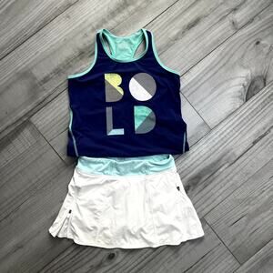 Athleta Girls Tennis Graphic Chi Rules Active Wear Set Shirt Tank Size 8/10